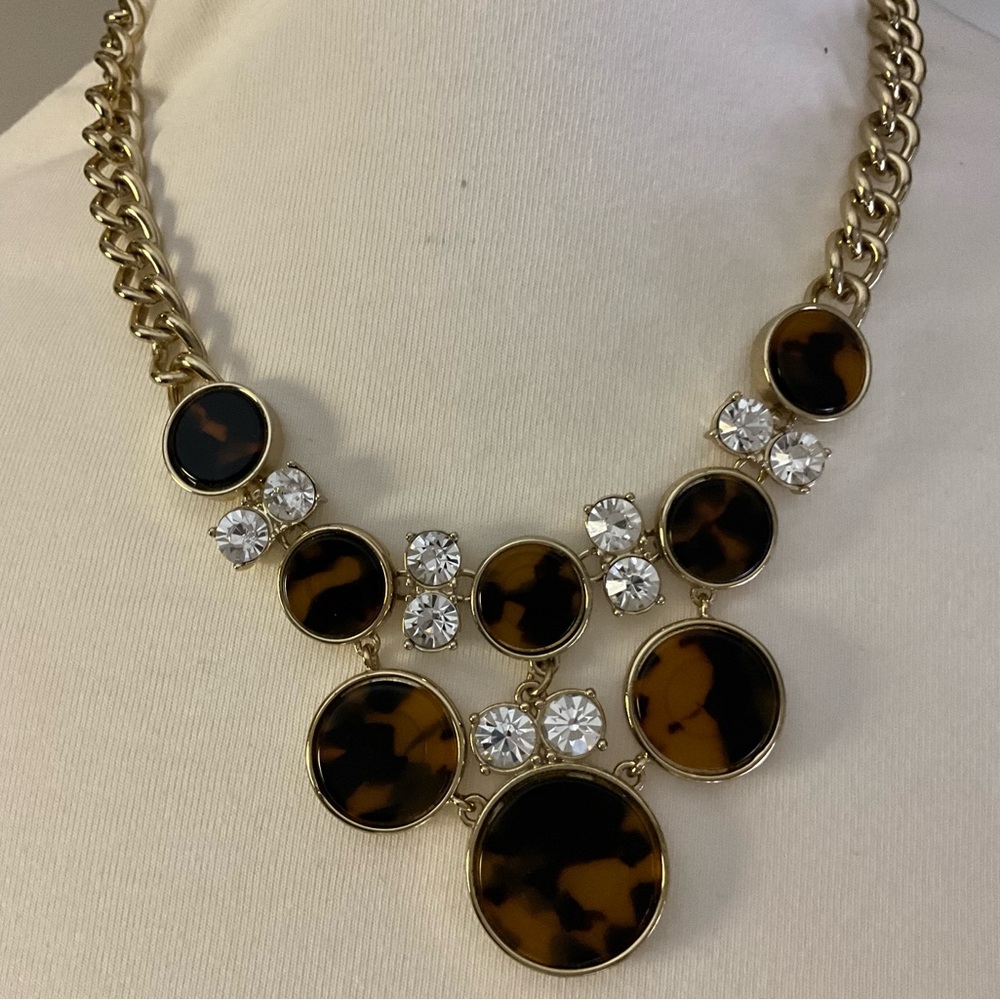 Dana Bachman Signed Statement Necklace Faux Tortoise and Sparkly Stones Bold